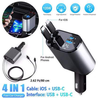 4 in 1 Retractable Car Charger