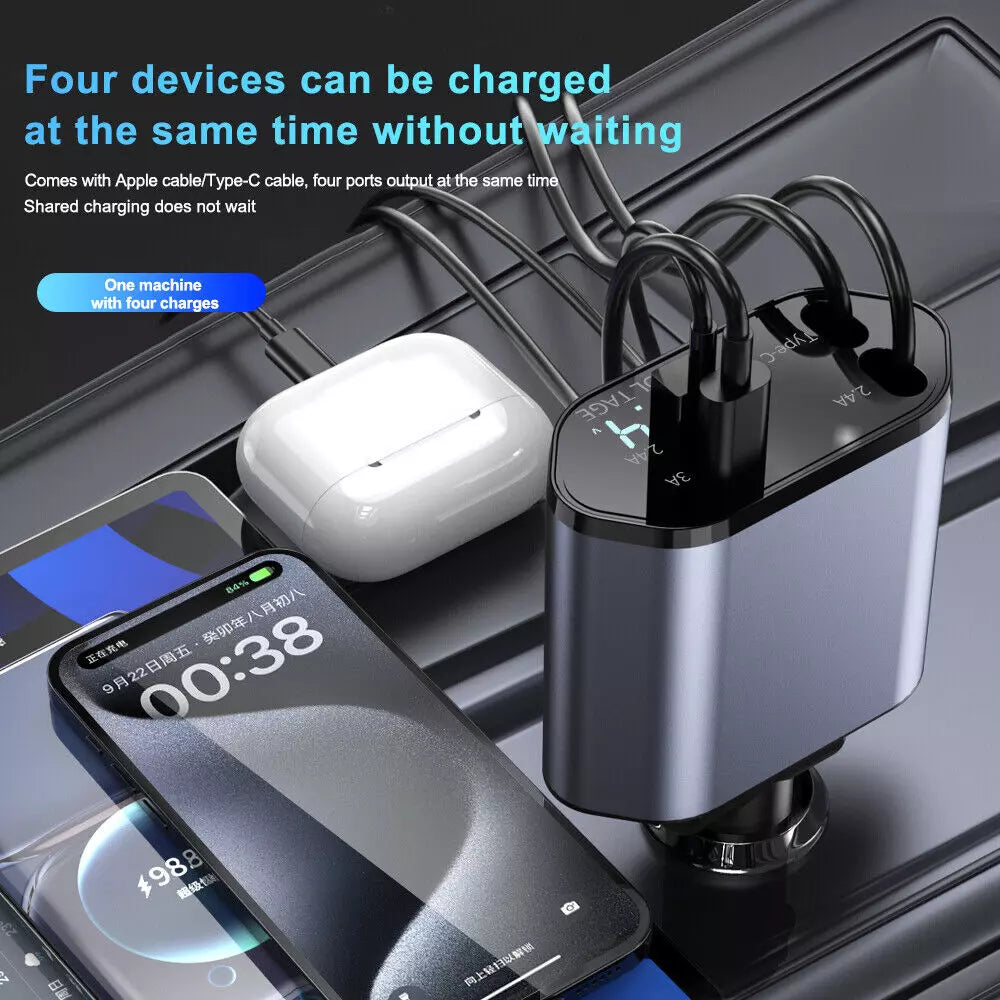 4 in 1 Retractable Car Charger